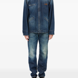 Blue jacket, full body view