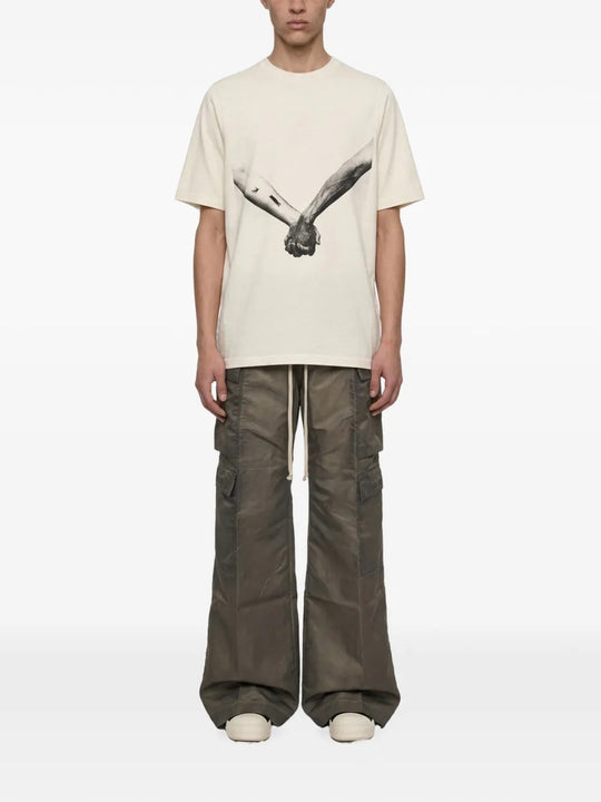 Green pants, full body view