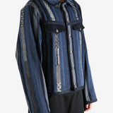 Blue jacket worn by a person, showing the jacket's fit