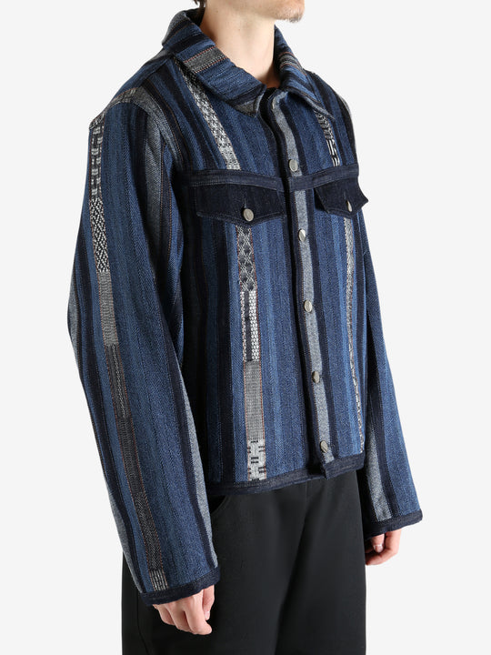 Blue jacket worn by a person, showing the jacket's fit