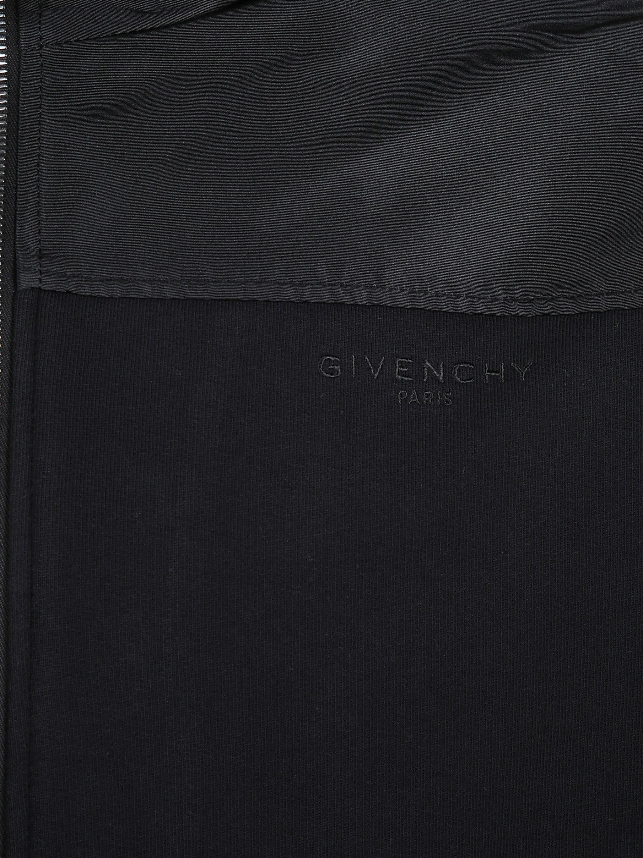 Close up of black hoodie, showing texture of the Cotton fabric