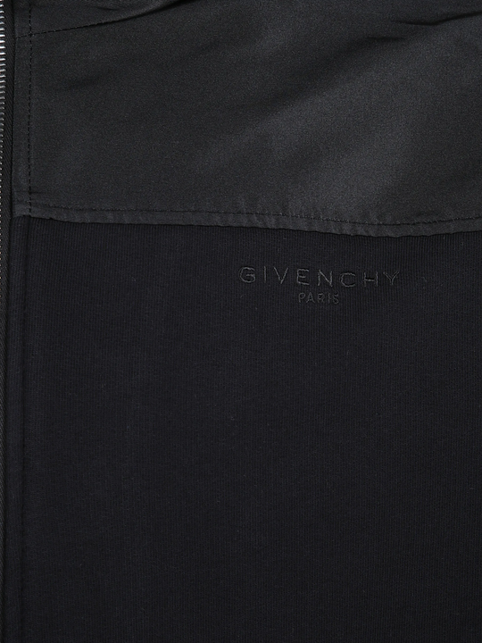 Close up of black hoodie, showing texture of the Cotton fabric