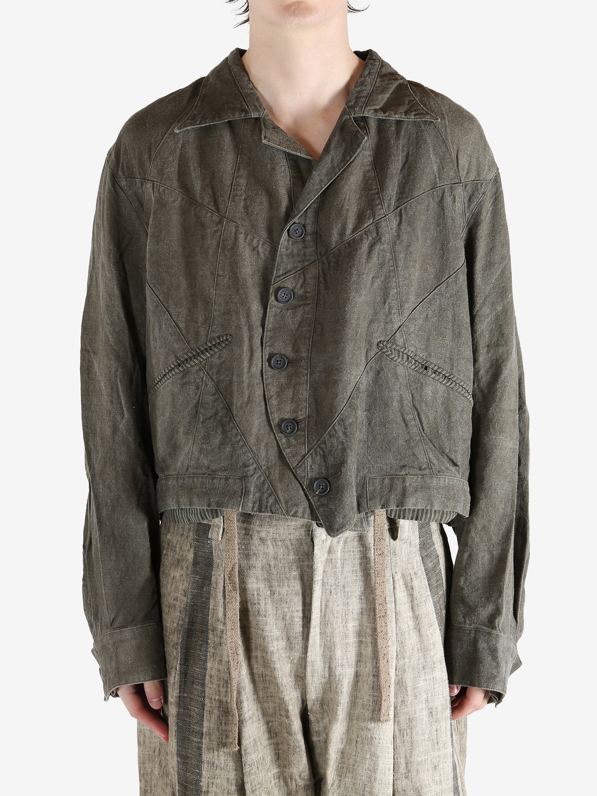 Green jacket worn by a person, showing the jacket fit