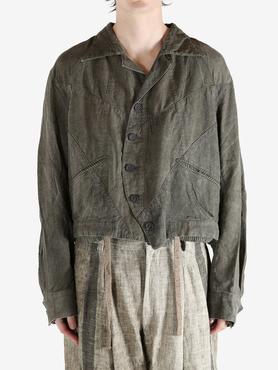 Green jacket worn by a person, showing the jacket fit