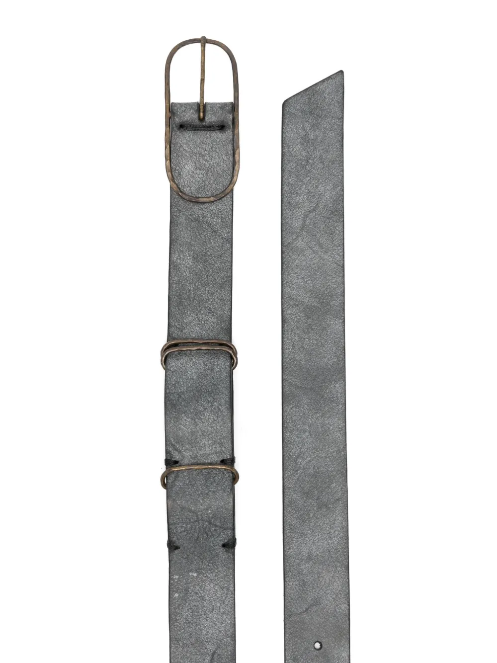 Close up of Black belt, showing texture of the Calf Leather fabric
