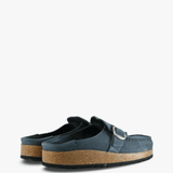 Navy sandals, side view