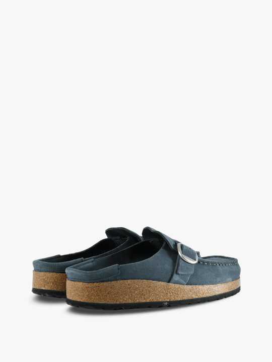 Navy sandals, side view