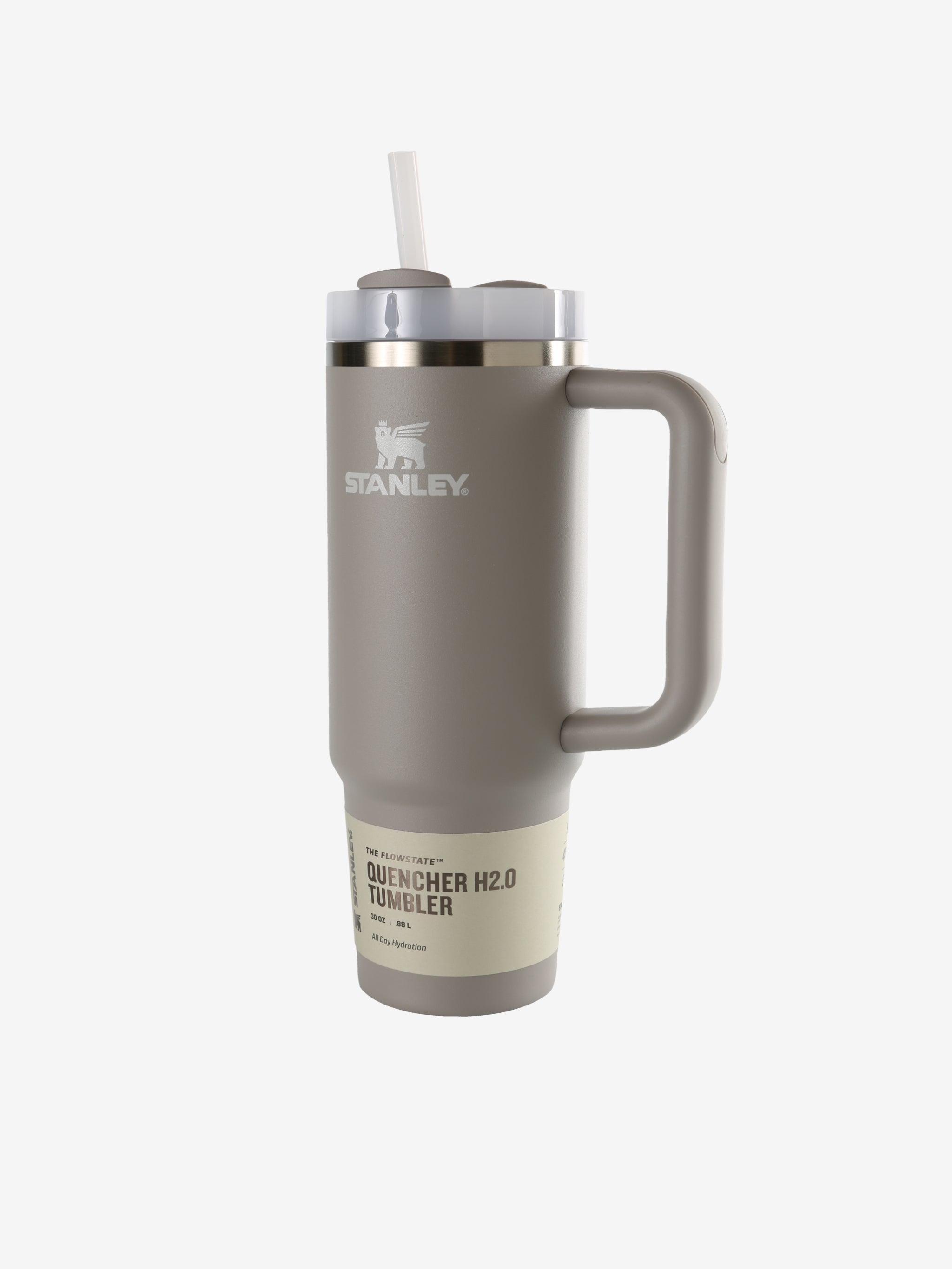 Grey tumbler, front view