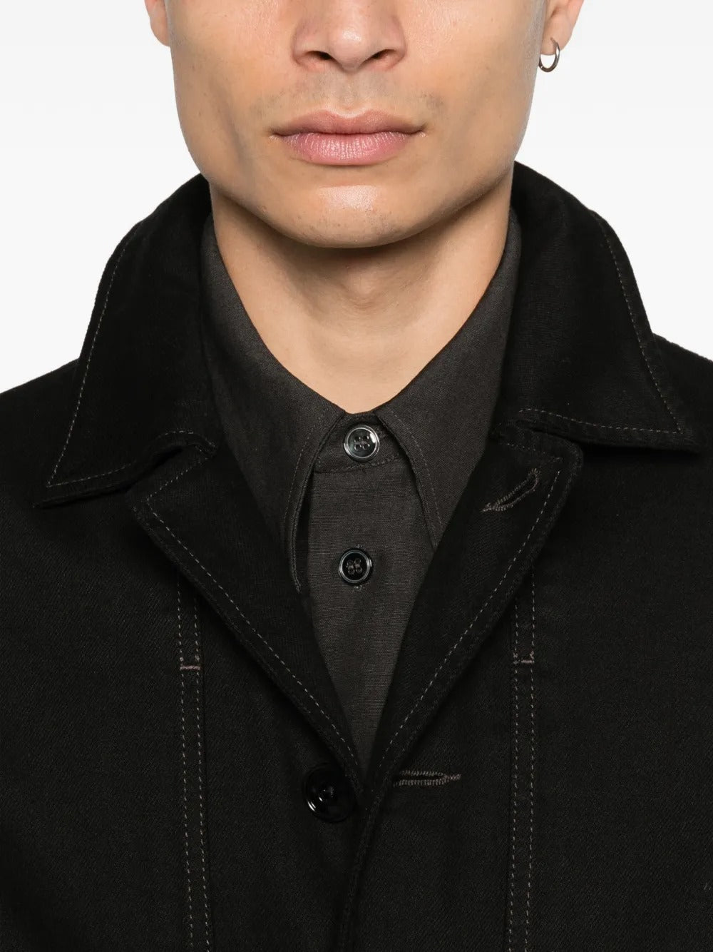 Close up of black jacket, showing texture of the Cotton fabric
