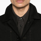 Close up of black jacket, showing texture of the Cotton fabric