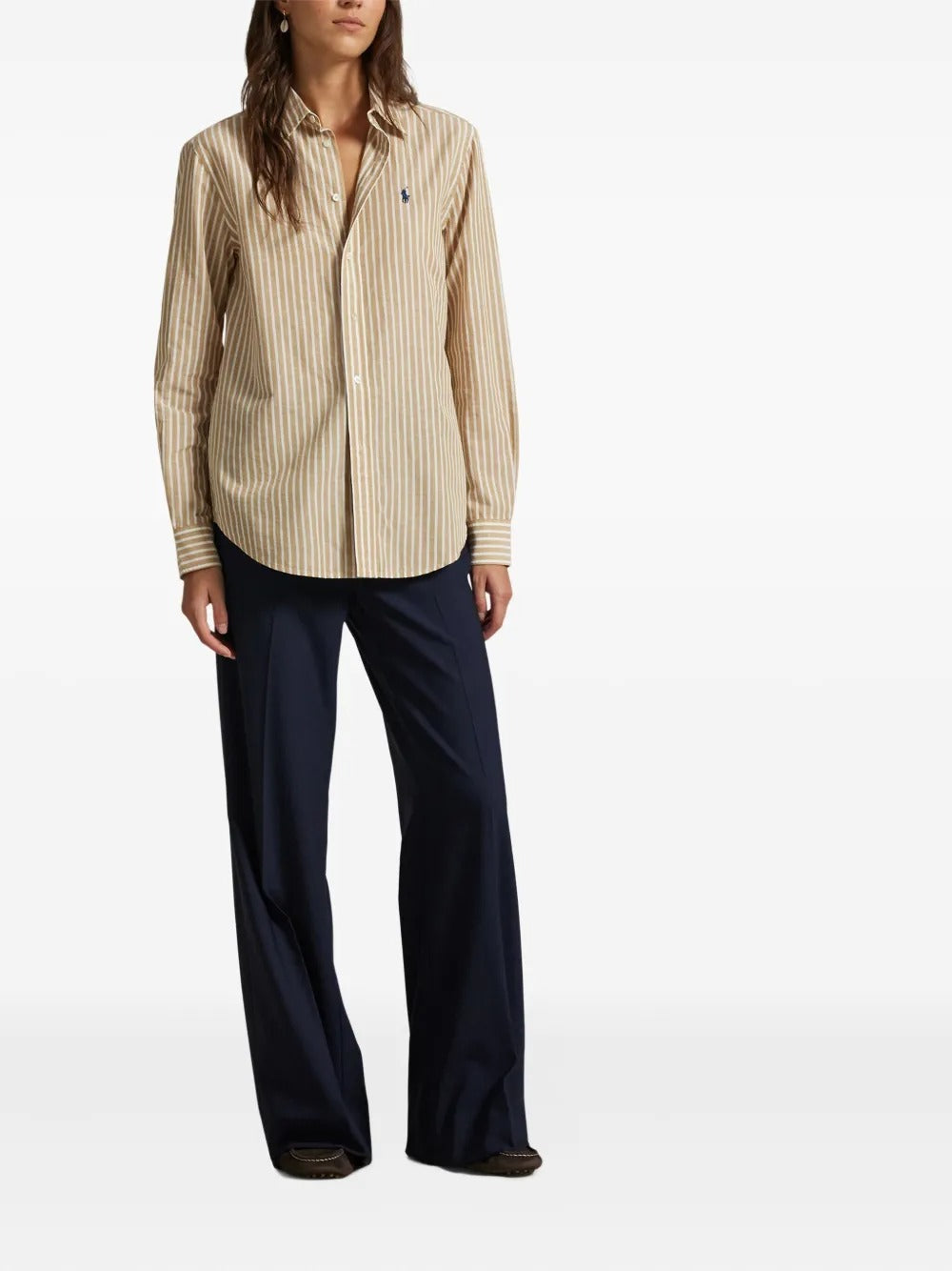 Tan shirt, full body view