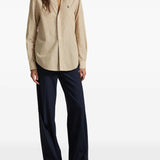 Tan shirt, full body view