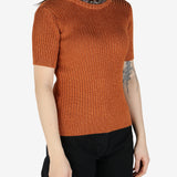 Orange T-shirt worn by a person, showing the T-shirt's fit