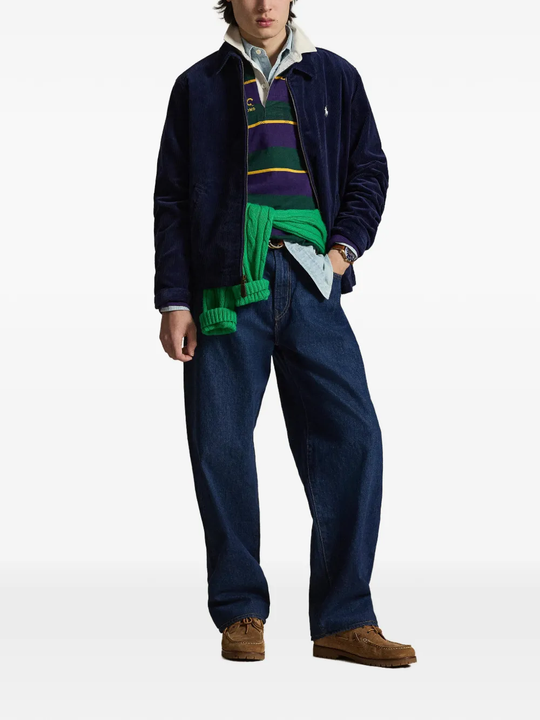 Blue jacket, full body view