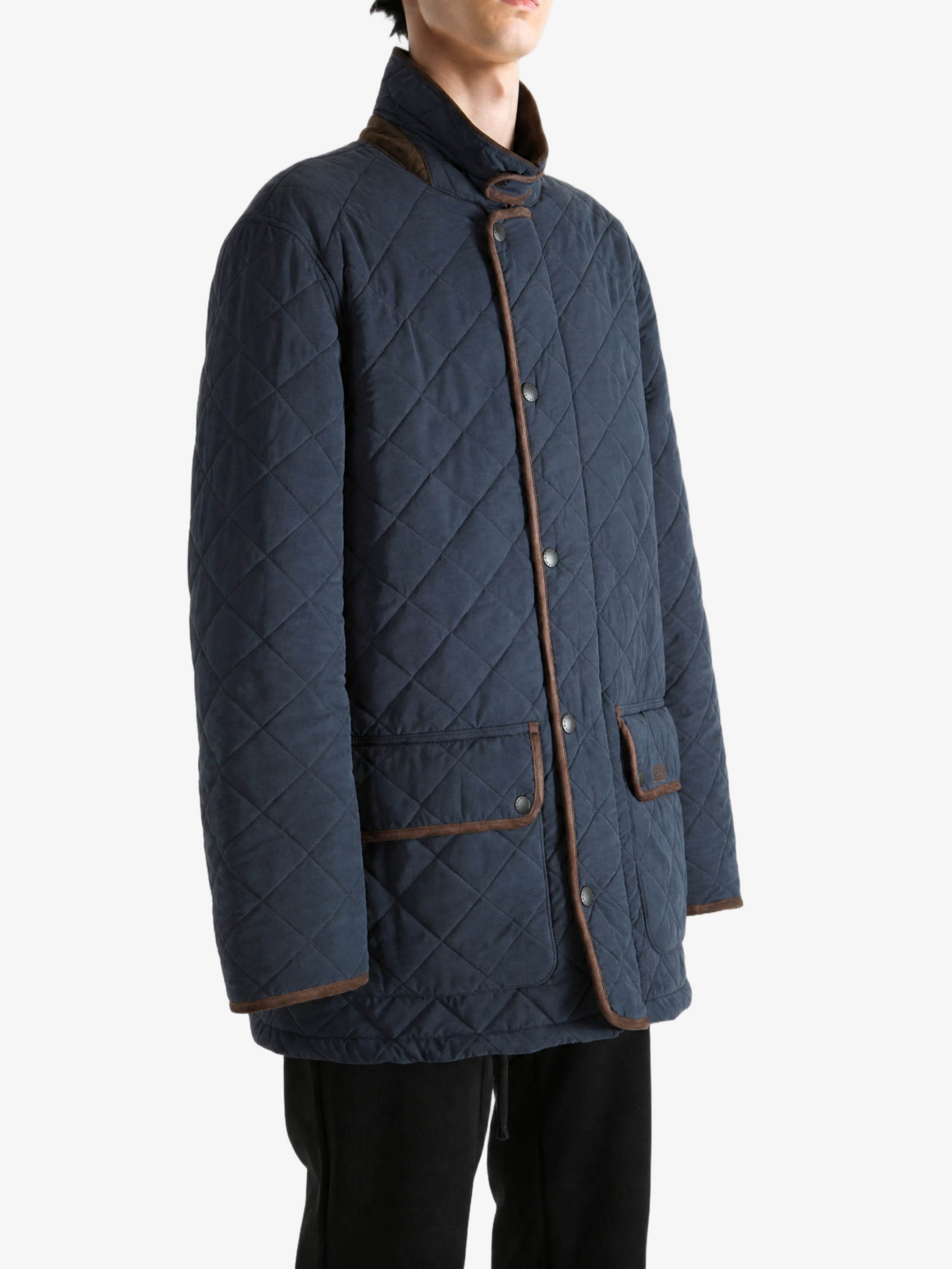 Navy jacket, full body view
