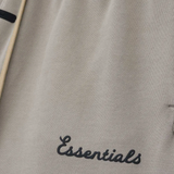 Close up of Grey shorts, showing texture of the cotton fabric