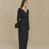 Navy dress, full body view