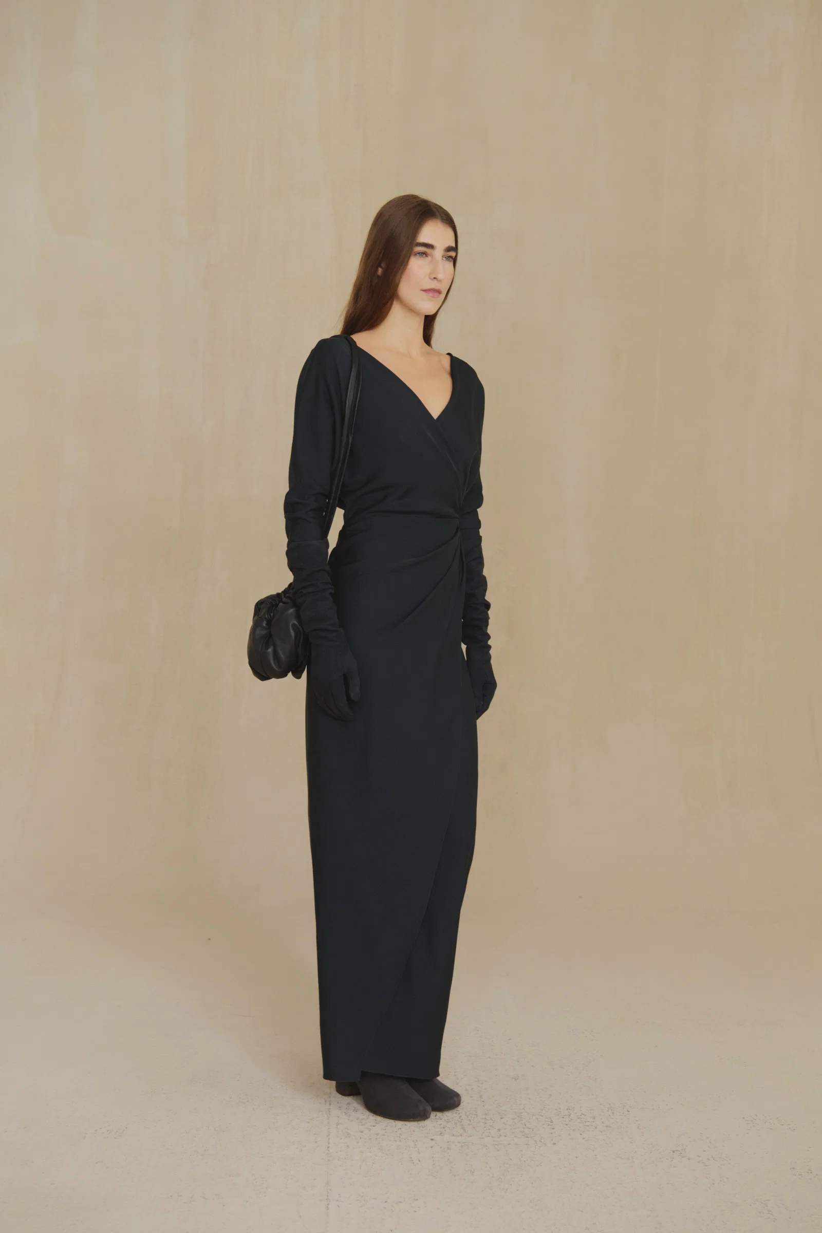 Navy dress, full body view