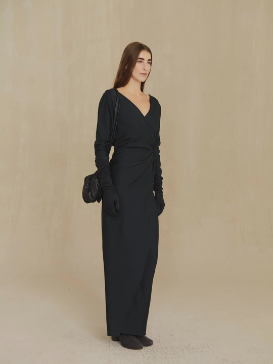 Navy dress, full body view