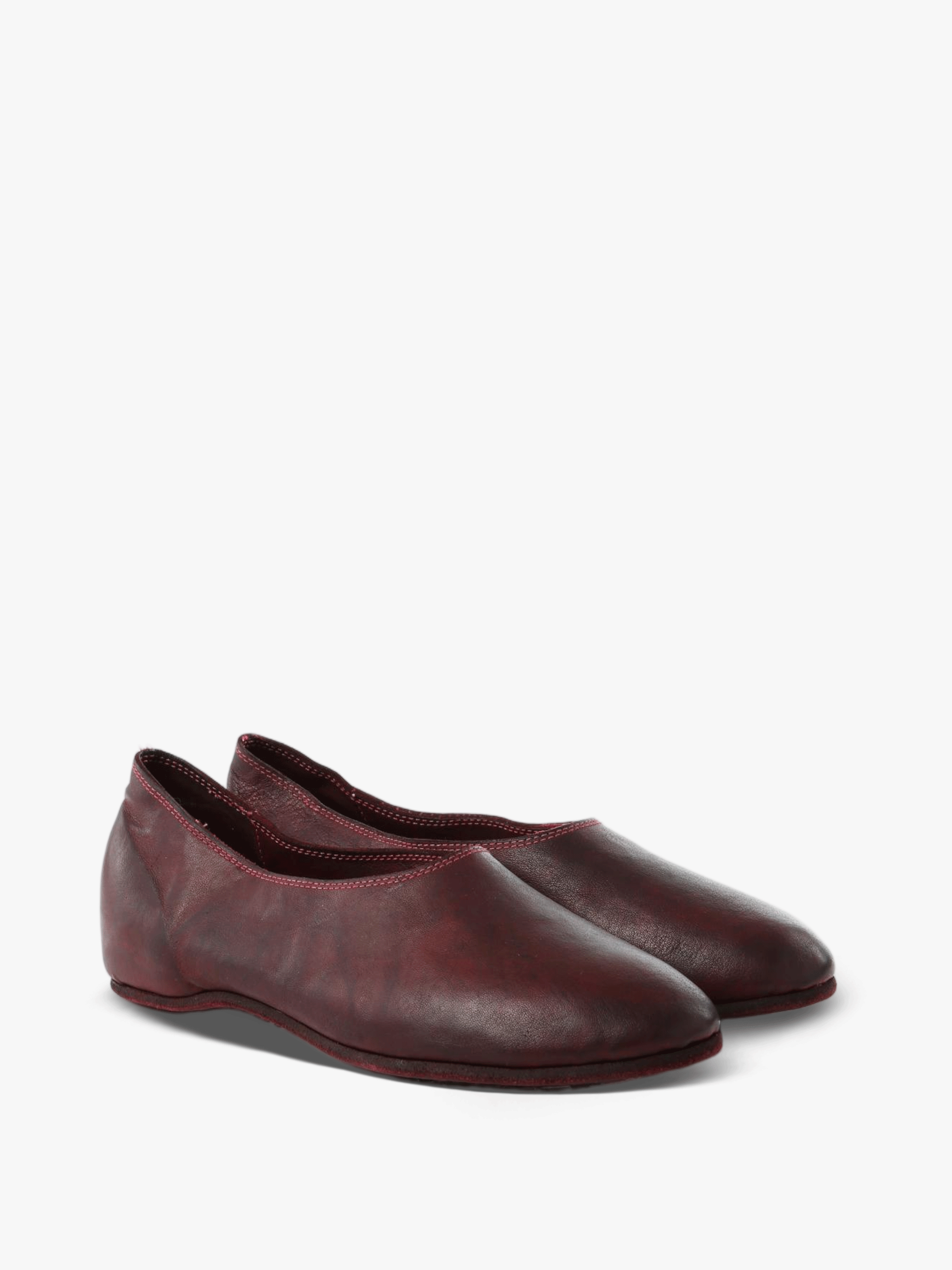 Burgundy shoes, front view