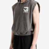 Grey hoodie worn by a person, showing the hoodie fit