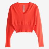 Red long-sleeve top,front view