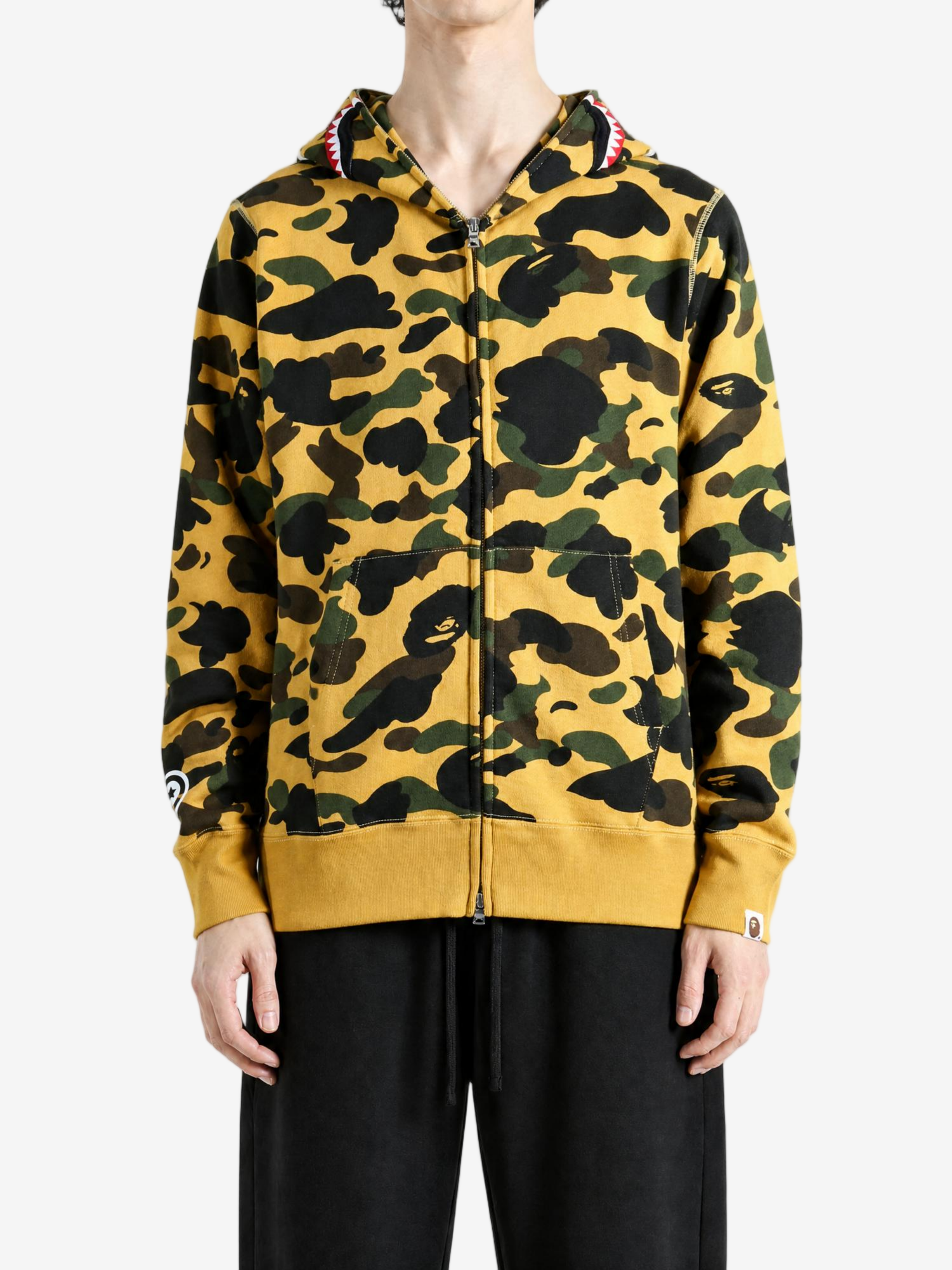 Yellow hoodie, full body view
