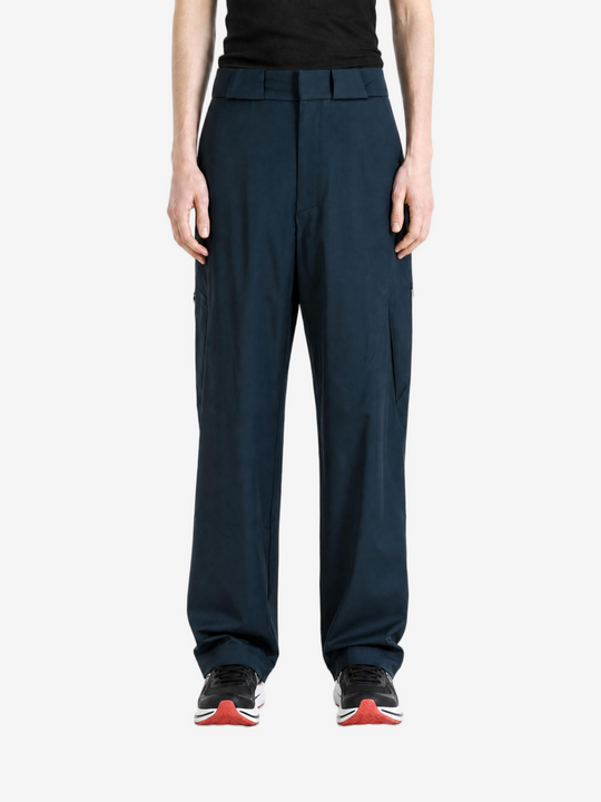 Navy pants, full body view