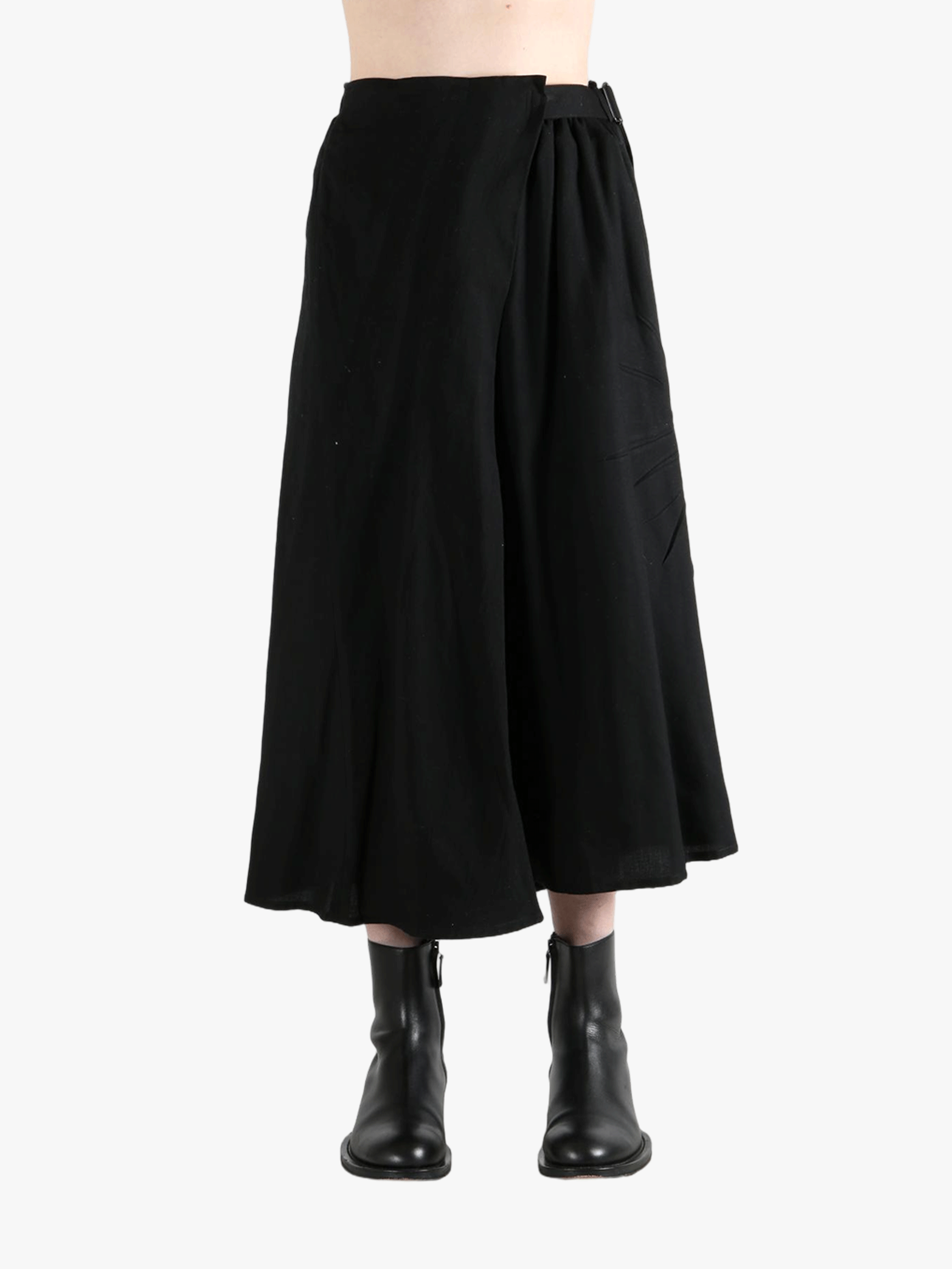 Black skirts worn by a person, showing the skirts fit