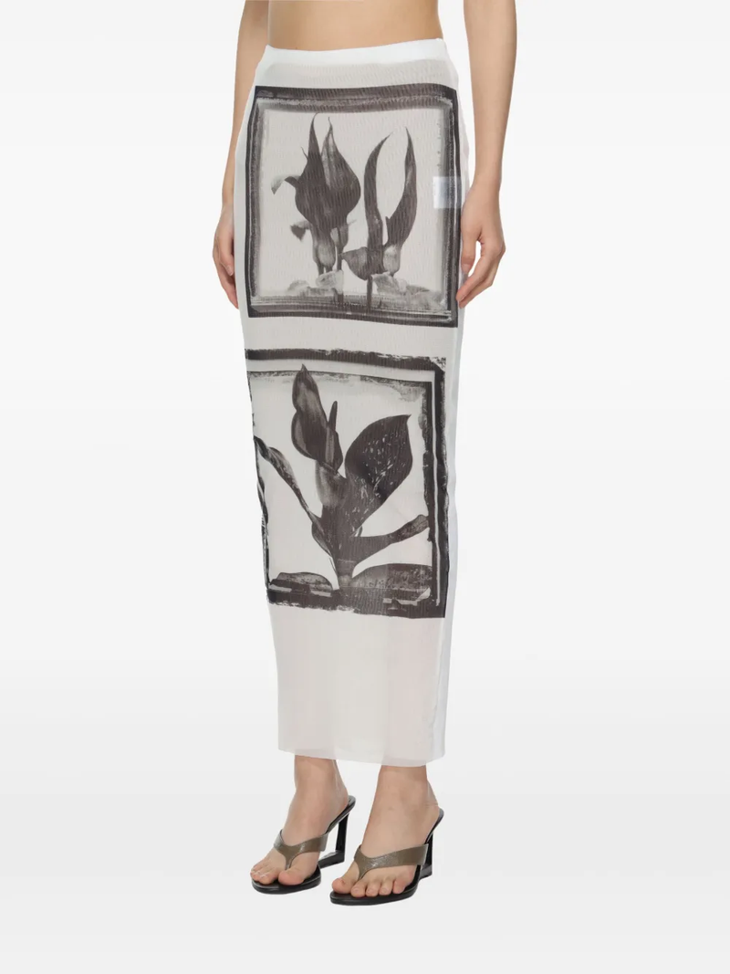 JEAN PAUL GAULTIER - Women Printed Flowers Sheer Front Long Skirt