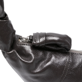 Close up of the grey bag, showing texture of the cotton fabric