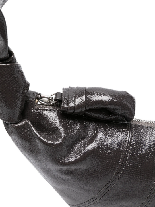 Close up of the grey bag, showing texture of the cotton fabric