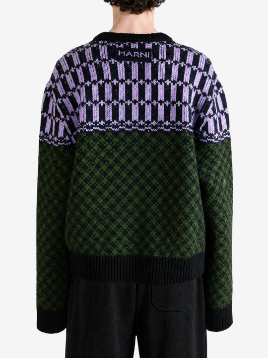 Green knitwear, full body view