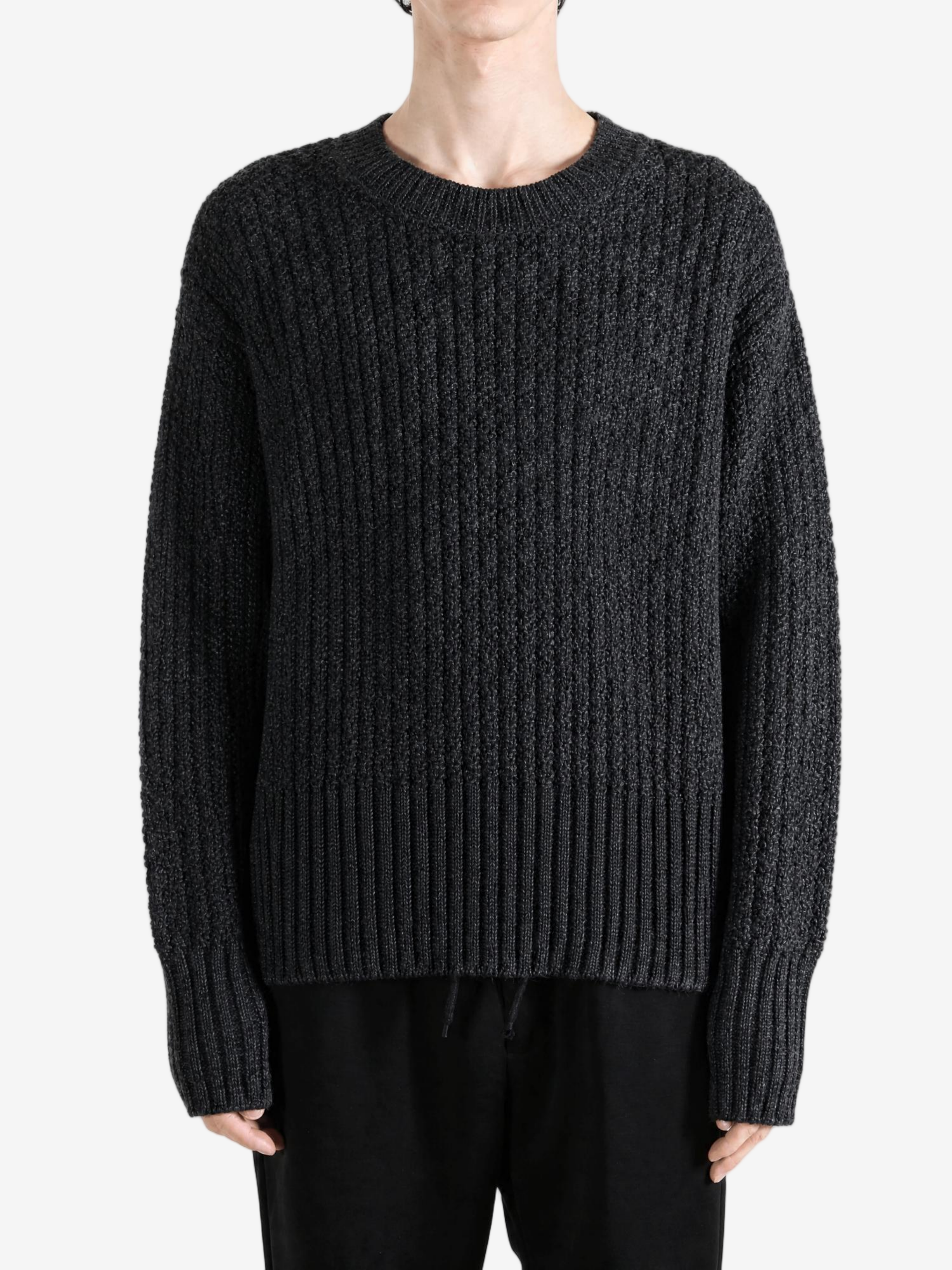 Grey knitwear, full body view