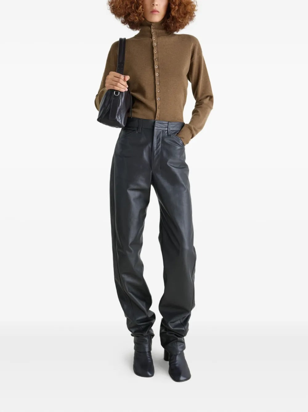 Brown knitwear, full body view
