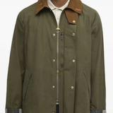 Green jacket worn by a person, showing the jacket's fit