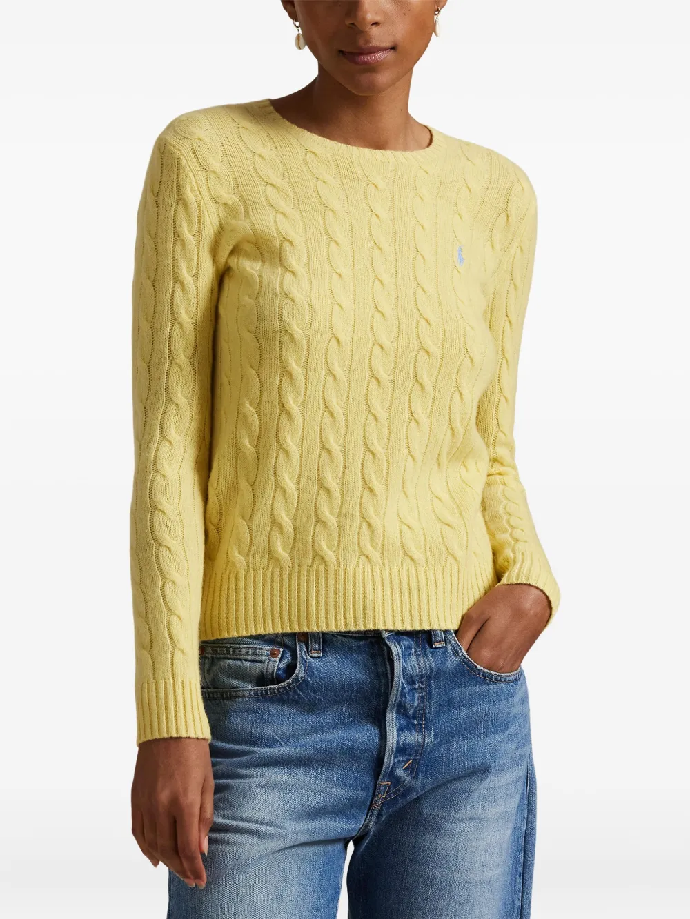 Yellow pullover worn by a person, showing the pullover fit