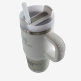 Tan tumbler, side view