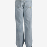 Blue jeans worn by a person, showing the jeans's fit