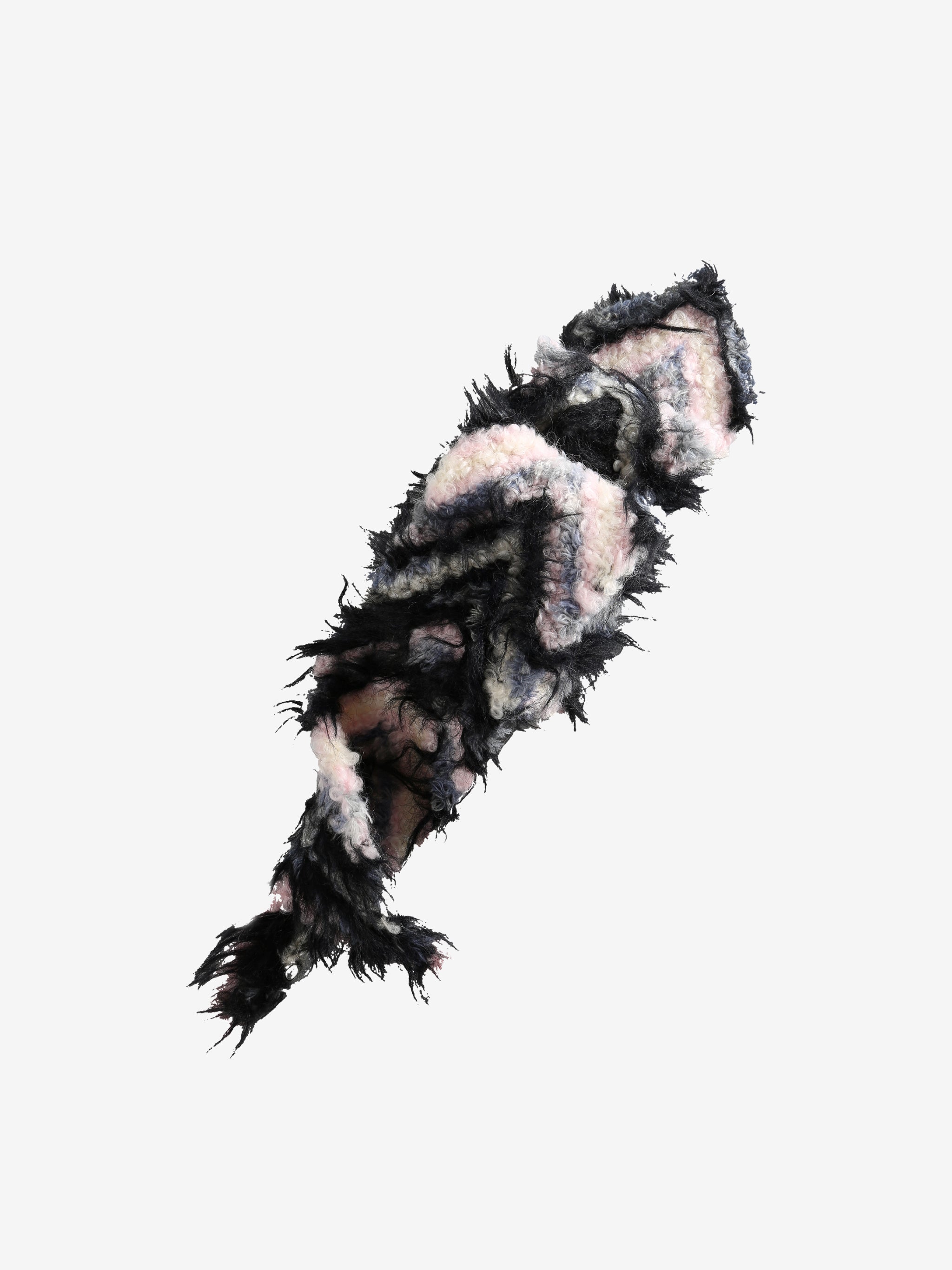 Close up of black scarves, showing texture of the mohair fabric