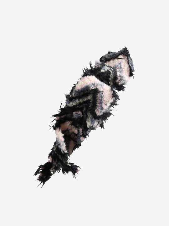 Close up of black scarves, showing texture of the mohair fabric