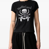 Black t-shirt worn by a person, showing the t-shirt fit