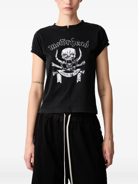 Black t-shirt worn by a person, showing the t-shirt fit