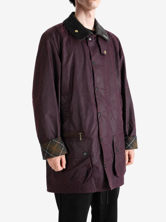 Burgundy jacket, full body view