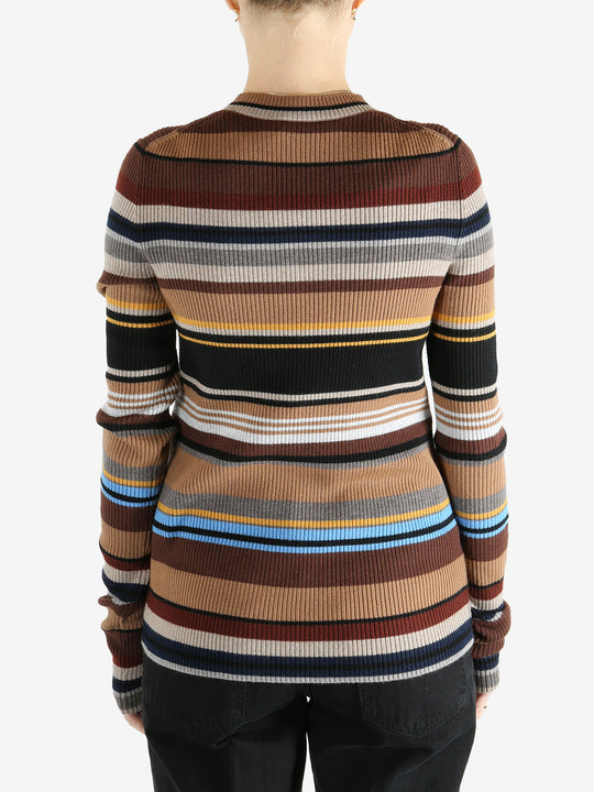 Brown sweater worn by a person, showing the sweater fit