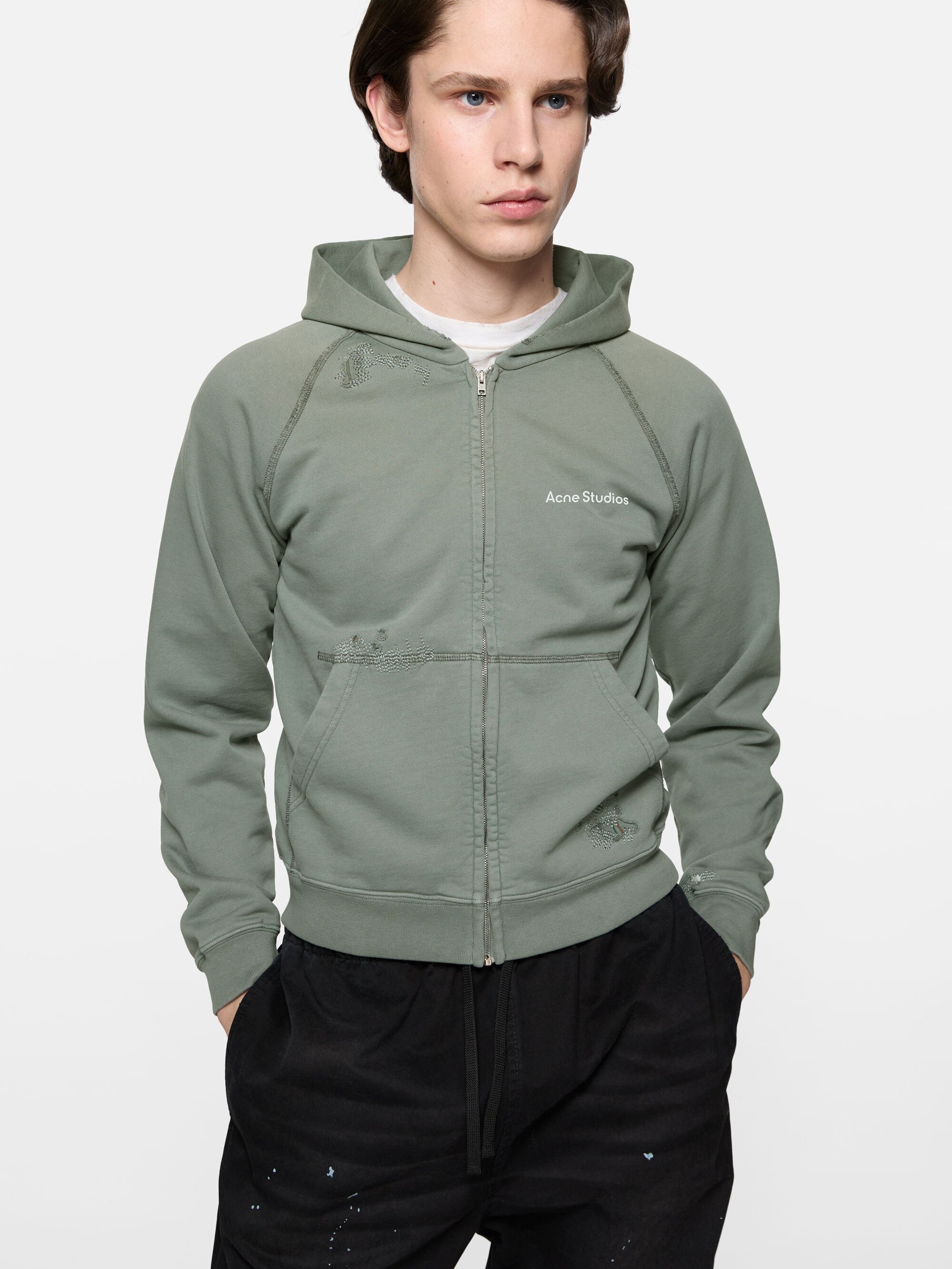 Green hoodie, full body view