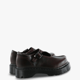 Burgundy shoes, side view