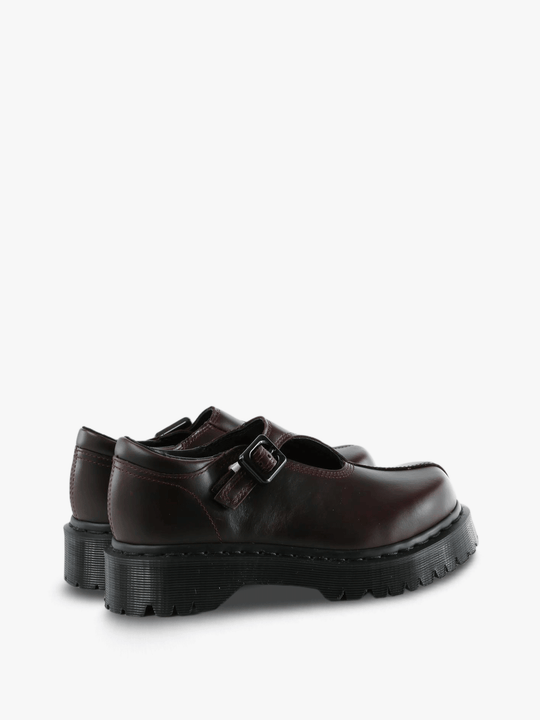 Burgundy shoes, side view