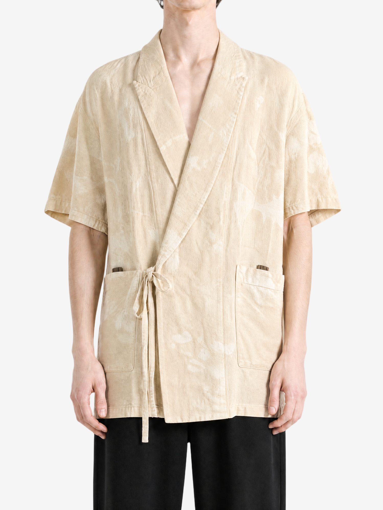 Tan shirt, full body view