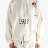 White hoodies worn by a person, showing the hoodies fit